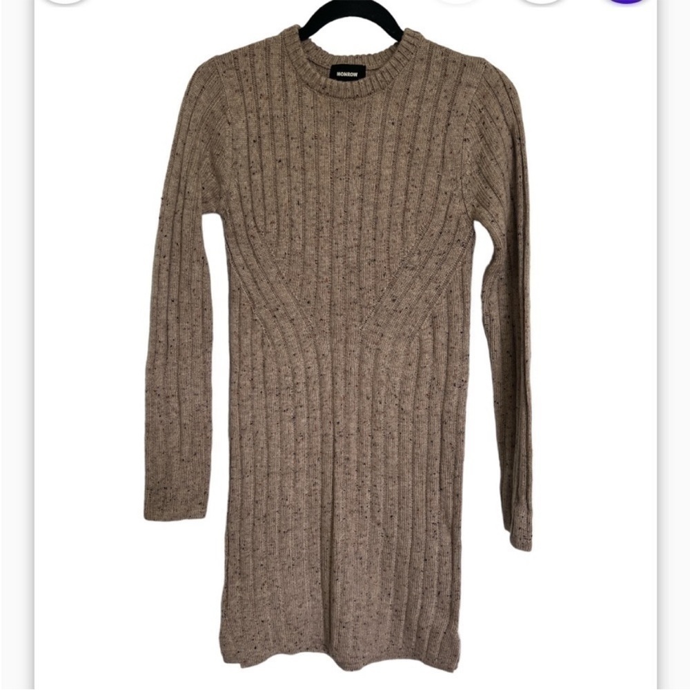 Monrow Tan Ribbed Crewneck Sweater Dress